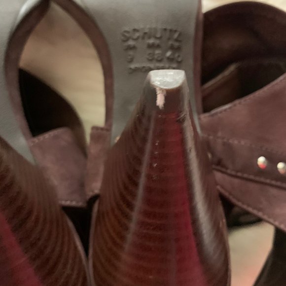 Schutz Leather Brown Suede cone heel Sandals. - Picture 6 of 6